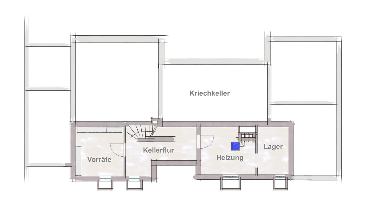 Grundrissskizze Teilkeller